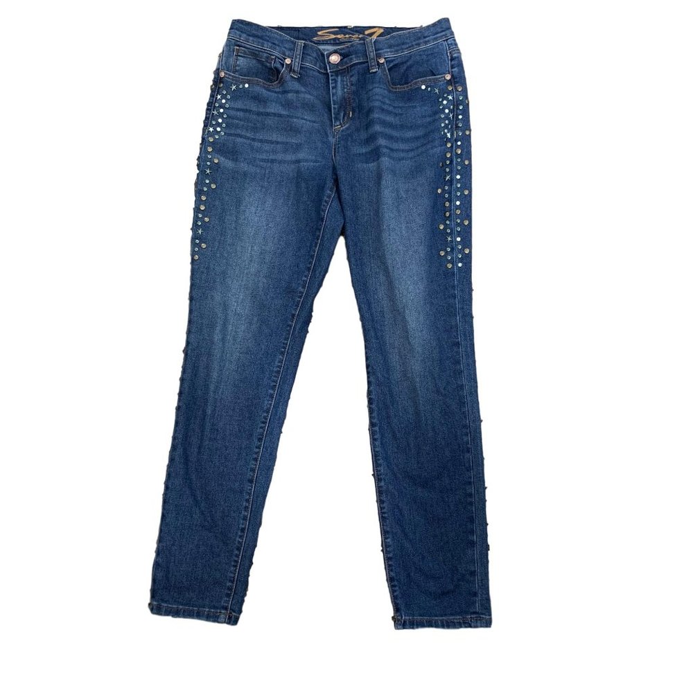 Seven 7 Womens Jeans Girlfriend Fit Size 6 Stretch Embellished Studs
